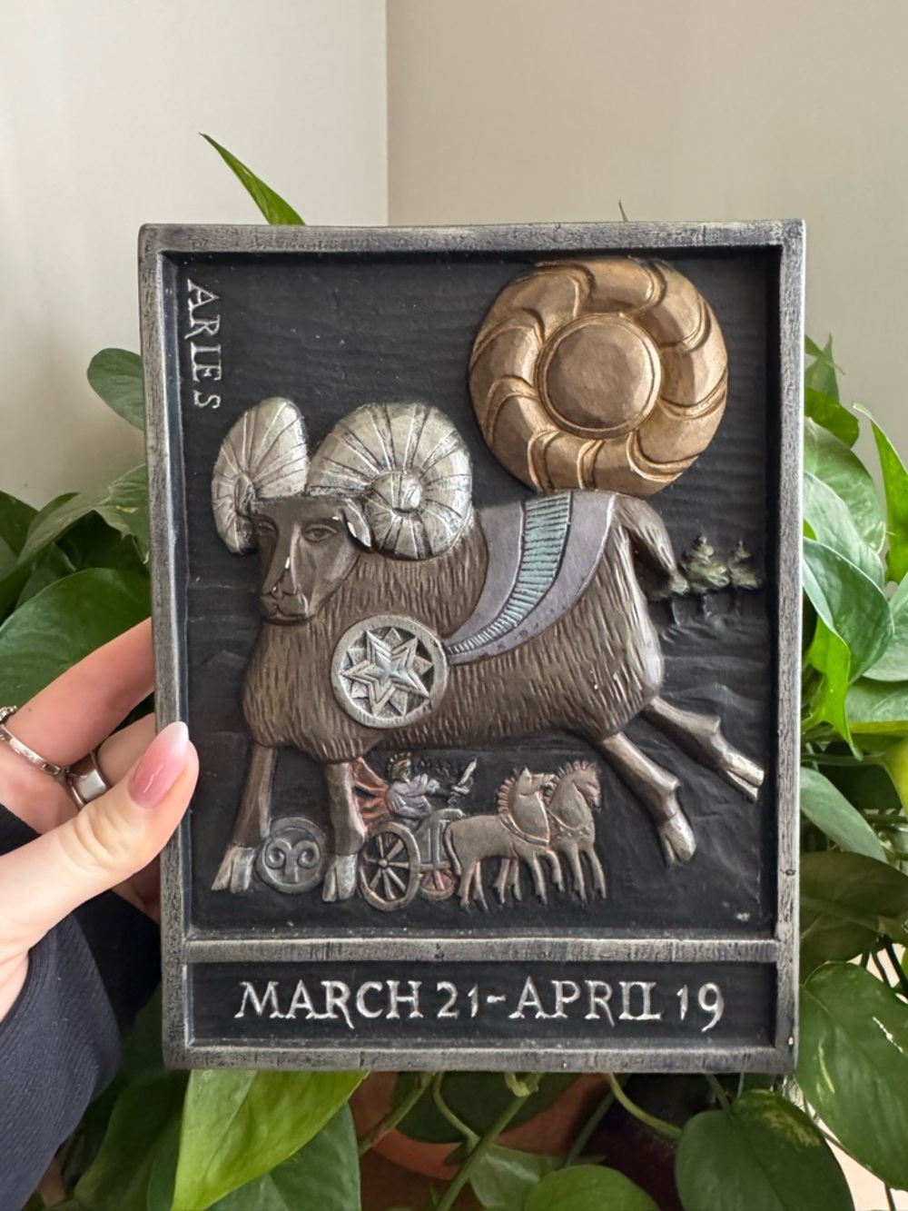 Aries Zodiac Wall Plaque - Bronze & Silver Tones